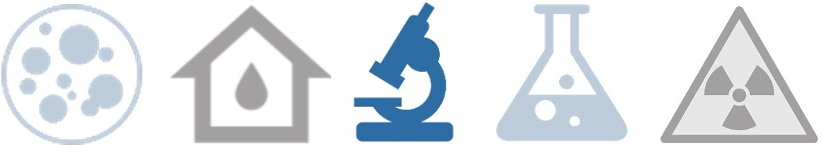 Symbol Schimmel Feuchte Mikroskop Reagenzglas Radon